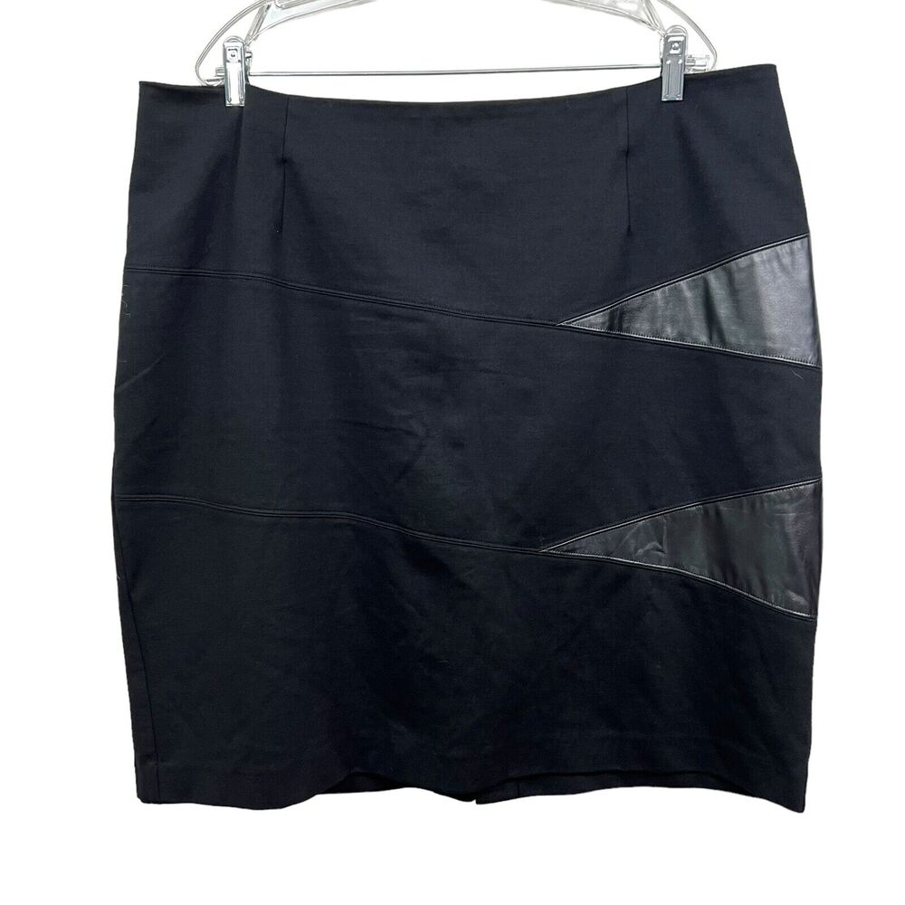 Alfani Womens Skirt A Line Stretch Black Vegan Leather Inset Back Zip Size 18W
